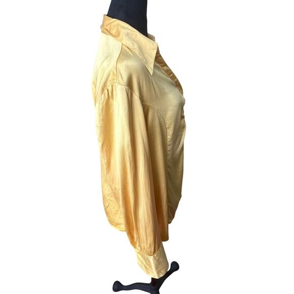 Women’s Large Classiques Entier Yellow Silk Blouse Ruched Front Festival Top - Picture 5 of 8